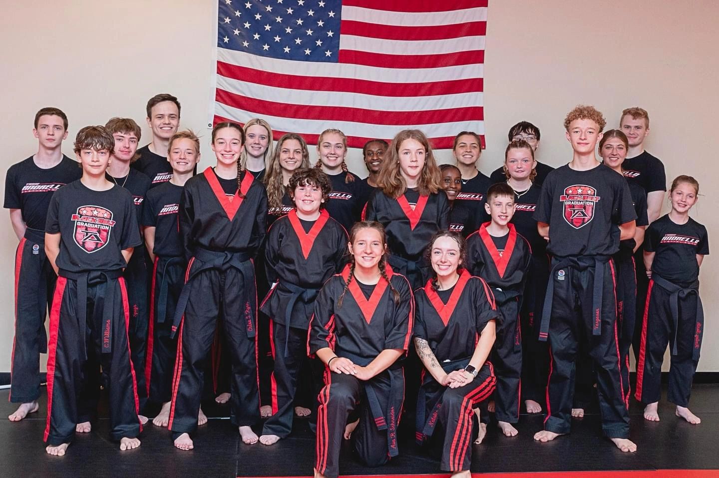 Team Andrello martial arts students together at the dojo